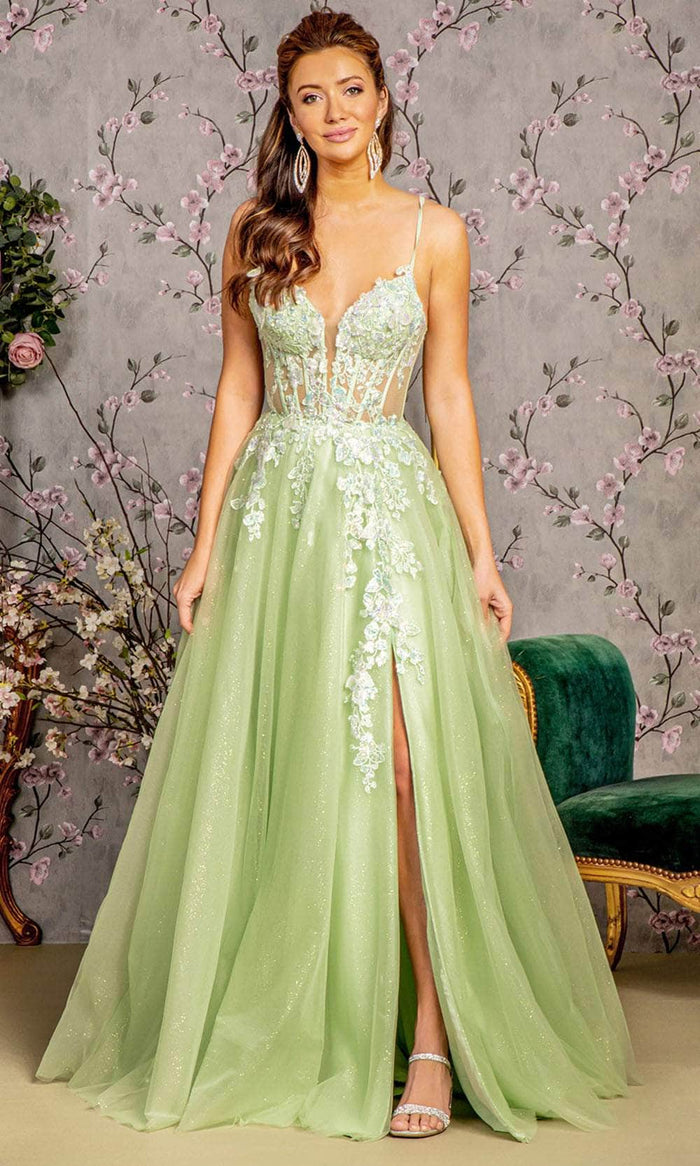 GLS by Gloria GL3212 - Applique Embellished A-Line Prom Gown Prom Dresses XS / L.Green