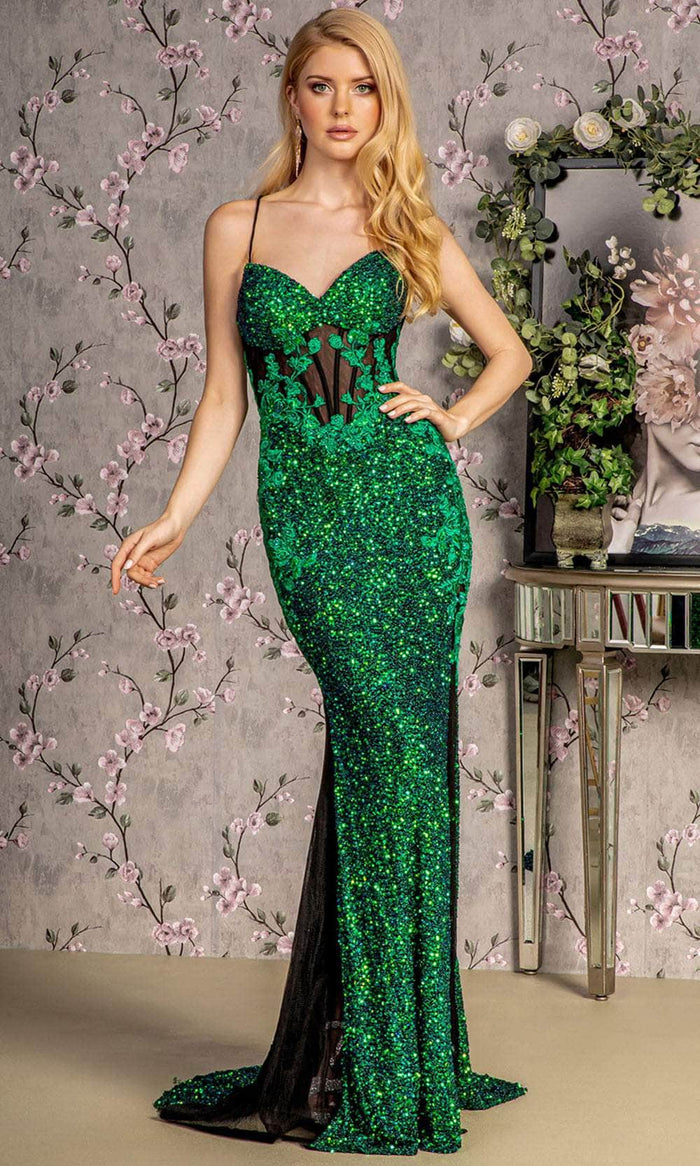 GLS by Gloria GL3217 - Sleeveless Sequin Prom Gown Prom Dresses XS / Green/Black