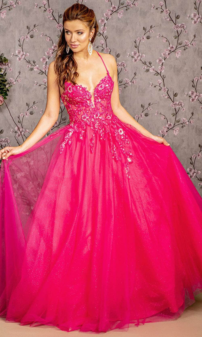 GLS by Gloria GL3229 - Sleeveless Mesh Prom Gown Prom Dresses XS / Hot Pink