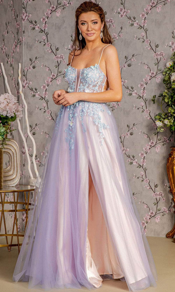 GLS by Gloria GL3252 - Open Back 3-D Butterfly Prom Gown Prom Dresses XS / Smoky Blue/Peach