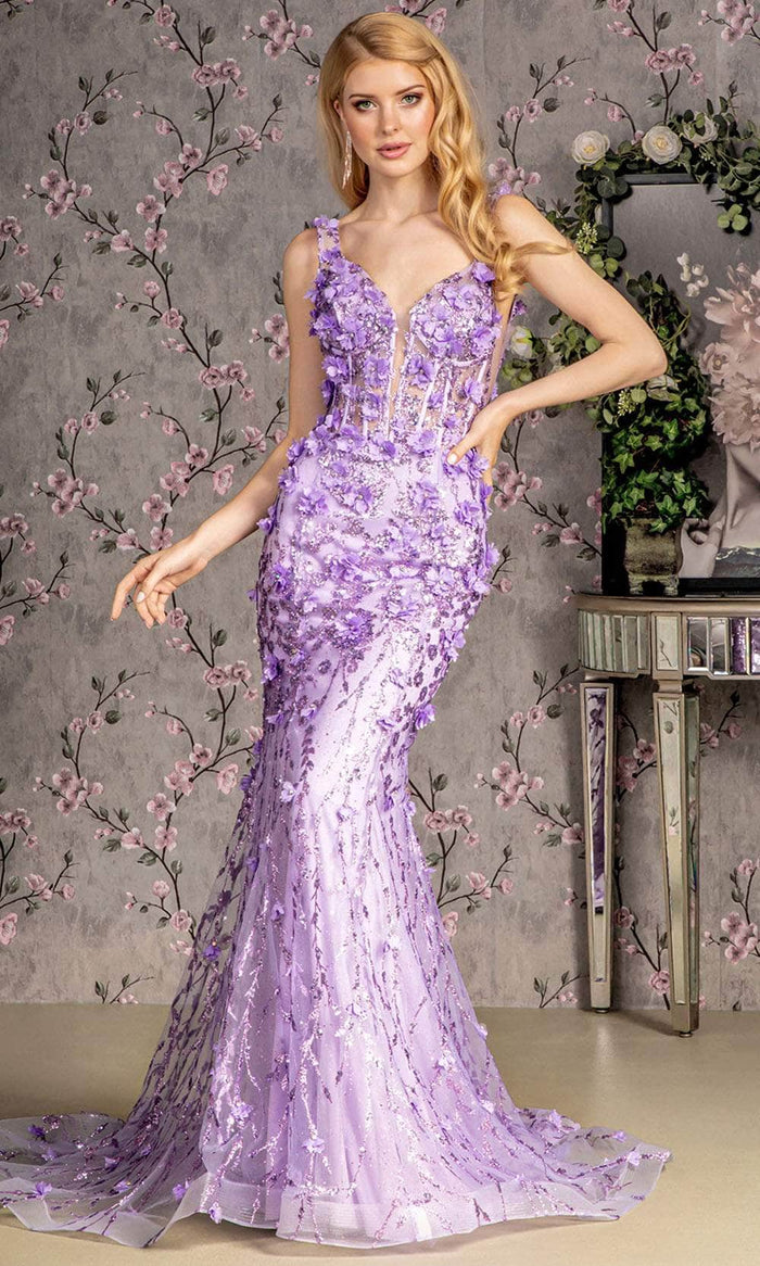 GLS by Gloria GL3410 - Applique Corset Bodice Prom Gown Prom Dresses XS / Lilac