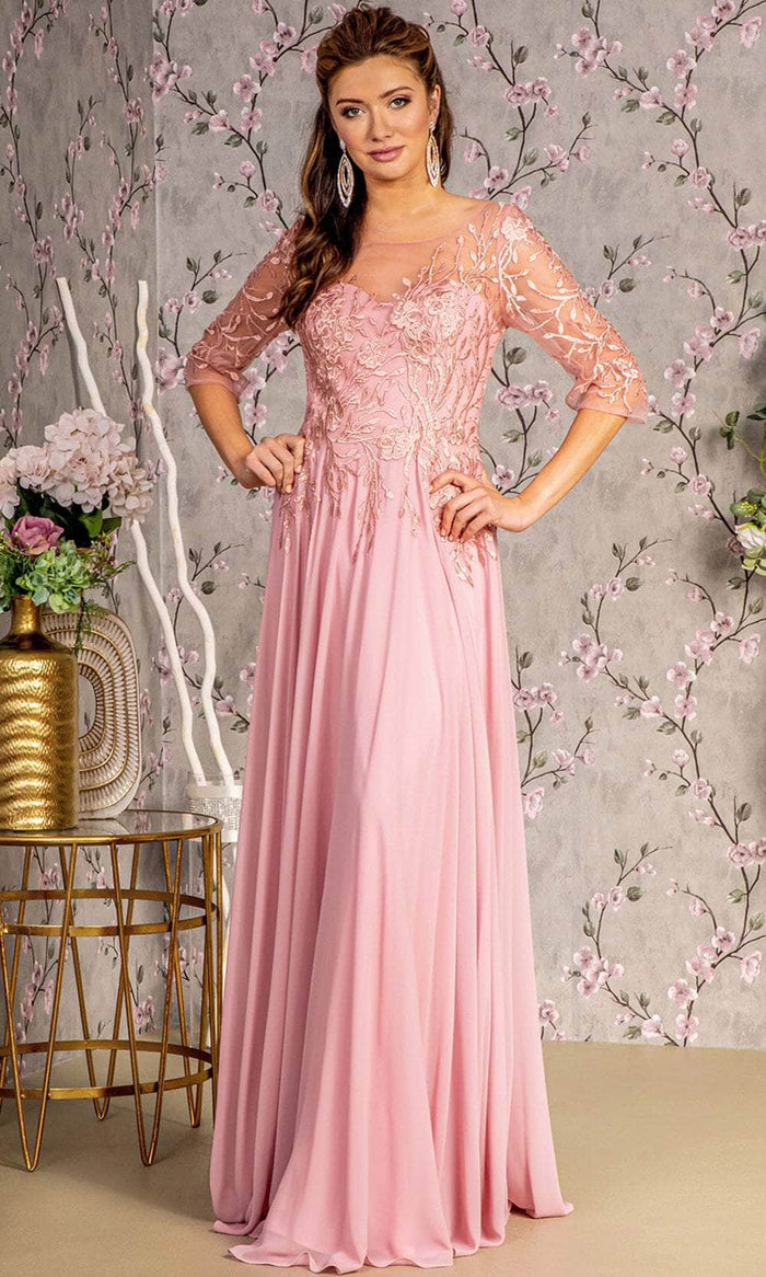 GLS by Gloria GL3445 - Illusion Bateau A-Line Evening Dress Evening Dresses S / D/Rose