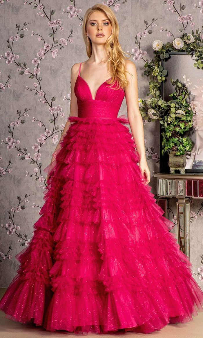 GLS by Gloria GL3462 - Sleeveless Ruffled Skirt Prom Gown Prom Dresses XS / Fuchsia