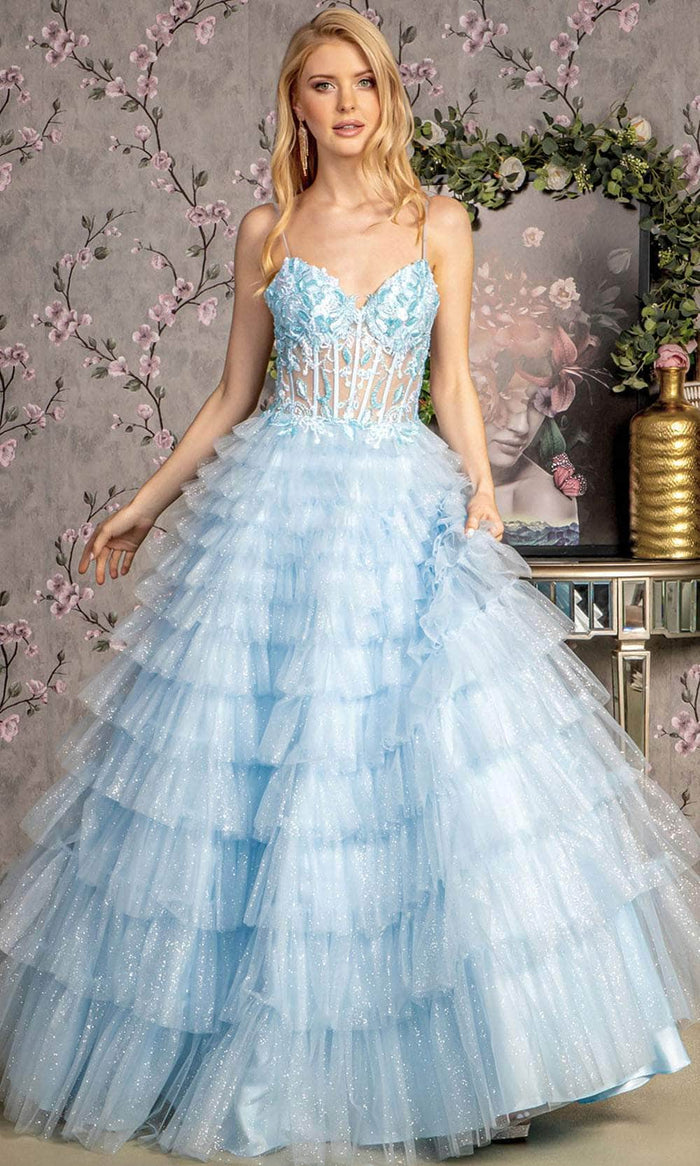 GLS by Gloria GL3464 - Glitter Embroidered Sleeveless Prom Gown Prom Dresses XS / Baby Blue