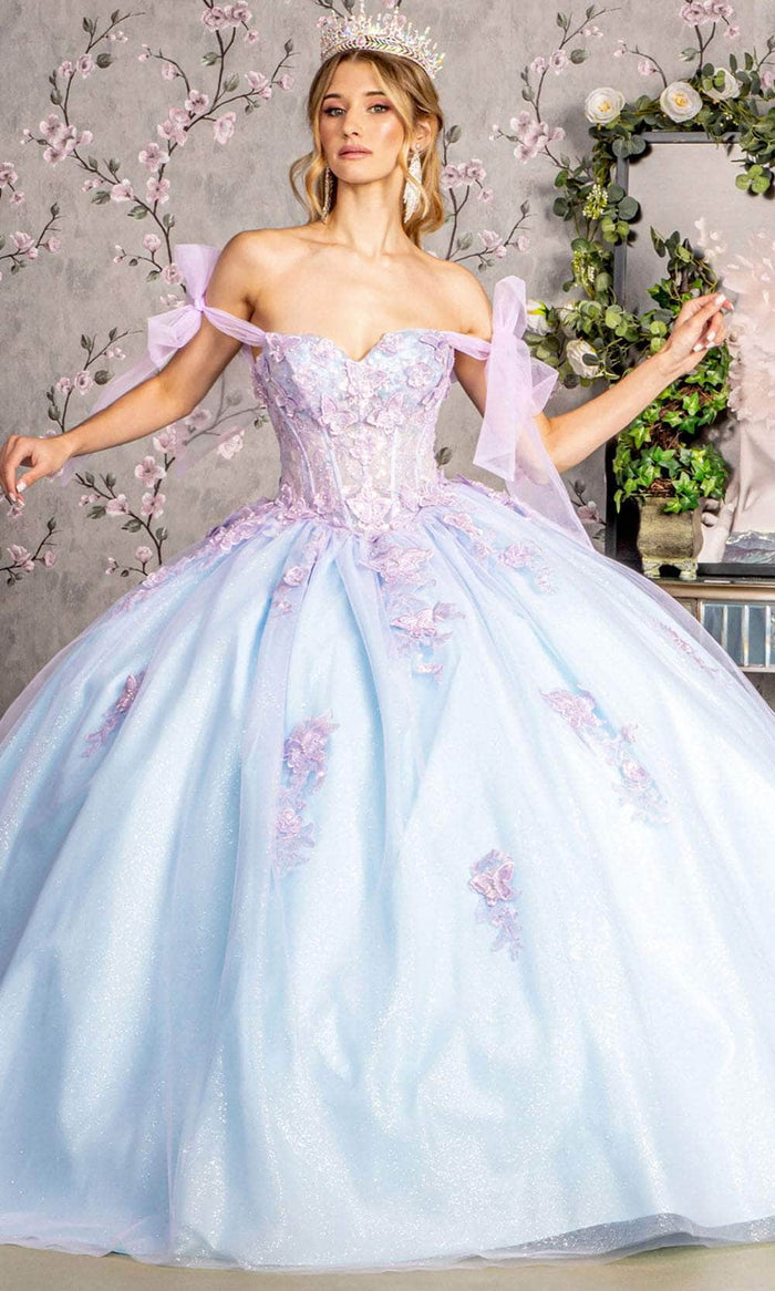 GLS by Gloria GL3482 - 3D Butterfly Embellished Ballgown Ball Gowns XS / Lilac/Blue