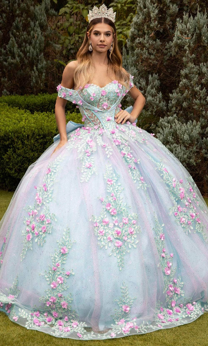 GLS by Gloria GL3523 - Floral Detailed Ballgown Special Occasion Dress