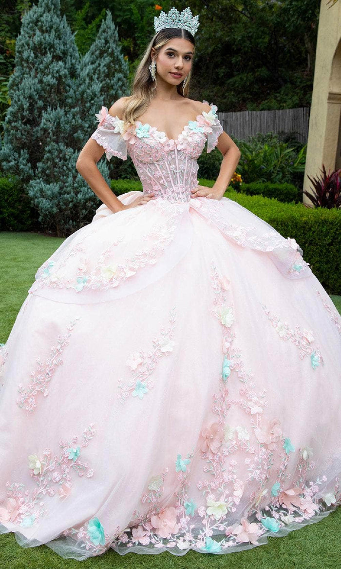 GLS by Gloria GL3554 - Multicolor Flower Applique V-Neck Ballgown Special Occasion Dress