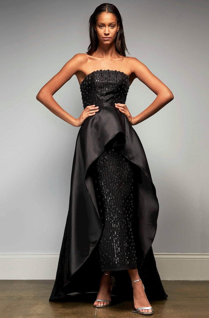 Hynes Park - Beaded Strapless Overskirt Evening Dress M345 CCSALE 12 / Black