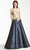 Hynes Park M408 - Off Shoulder Seamed Prom Gown Evening Dresses 2 / Navy/Gold