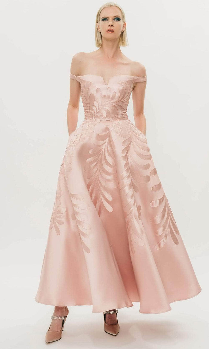 Hynes Park M563 - Printed Off-Shoulder Prom Gown Prom Dresses 4 / Blush