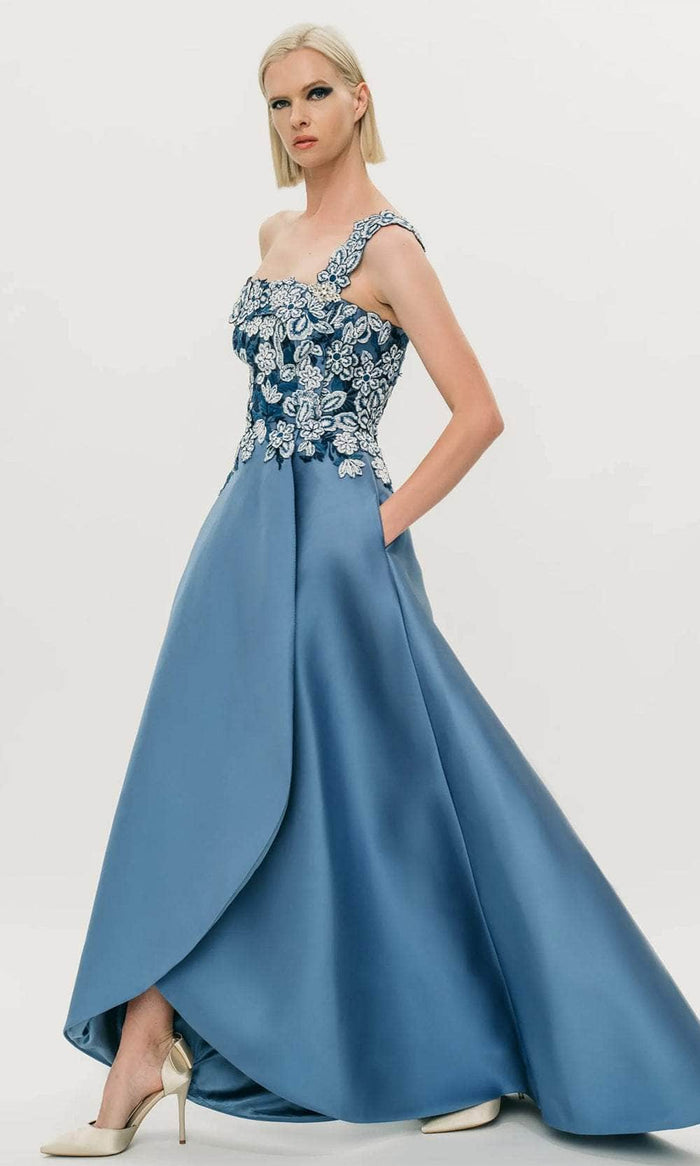 Hynes Park M574 - One Shoulder Embroidered Prom Gown Prom Dresses 4 / Slate