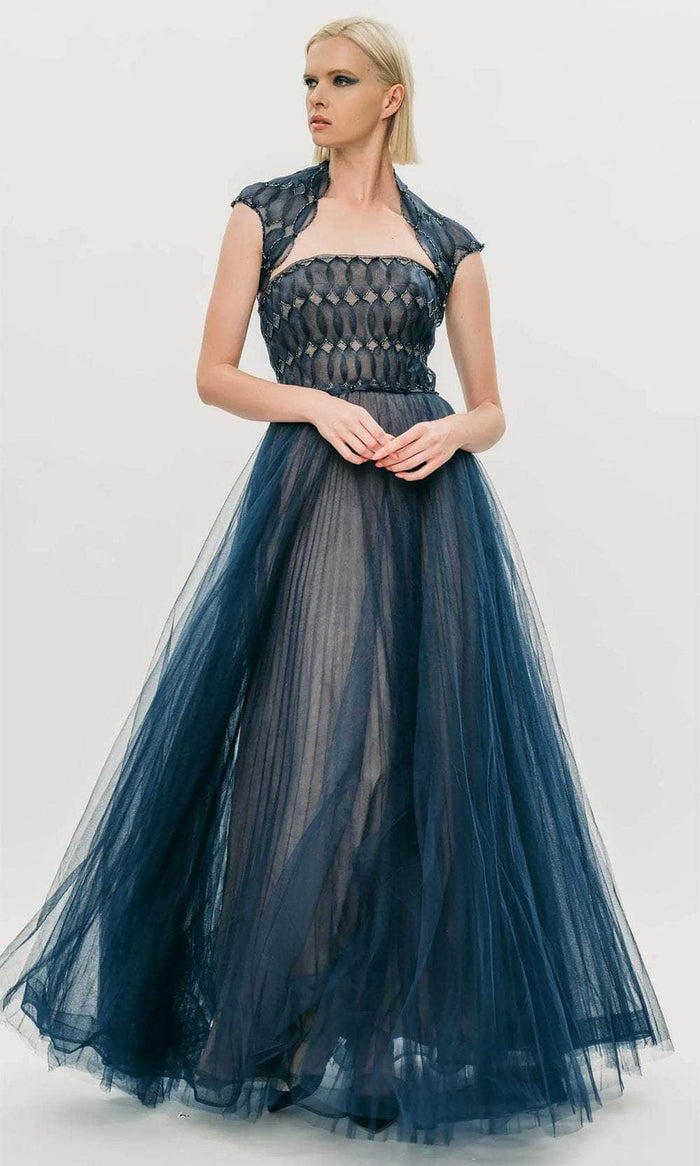 Hynes Park M577 - Fitted Cap Sleeve Prom Gown Prom Dresses 4 / Navy