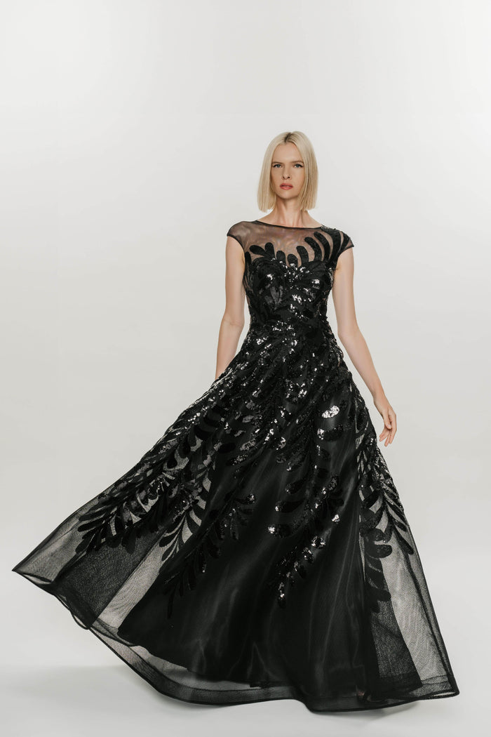 Hynes Park M645 - Sequin Embroidered Illusion Ball Gown Ball Gowns 4 / Black