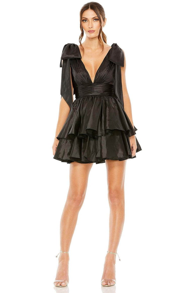 Ieena Duggal 11657 - Bow Shoulder Tiered Cocktail Dress Cocktail Dresses 0 / Black