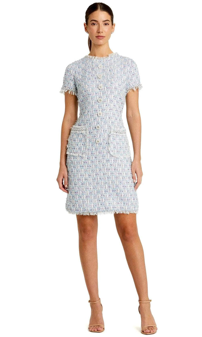 Ieena Duggal 20805 - Short Sleeve Button-down Dress Wedding Guest XS / Blue Multi