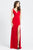 Ieena Duggal - 25846I V-Neck High Slit Sheath Gown Evening Dresses 0 / Red