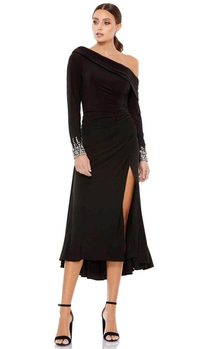 Ieena Duggal 264851 - Draped One Shoulder Cocktail Dress Homecoming Dresses 0 / Black