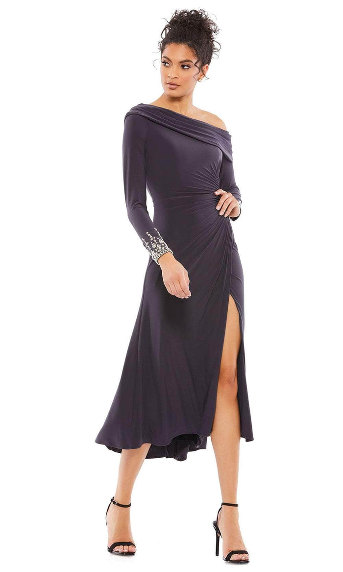 Ieena Duggal 264851 - One Shoulder Cocktail Dress Homecoming Dresses 0 / Charcoal