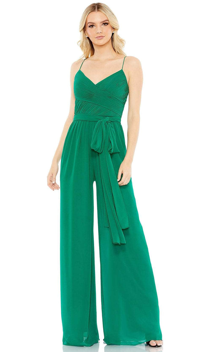 Ieena Duggal 2651 - V-Neck Jumpsuit Formal Pantsuits XS / Emerald