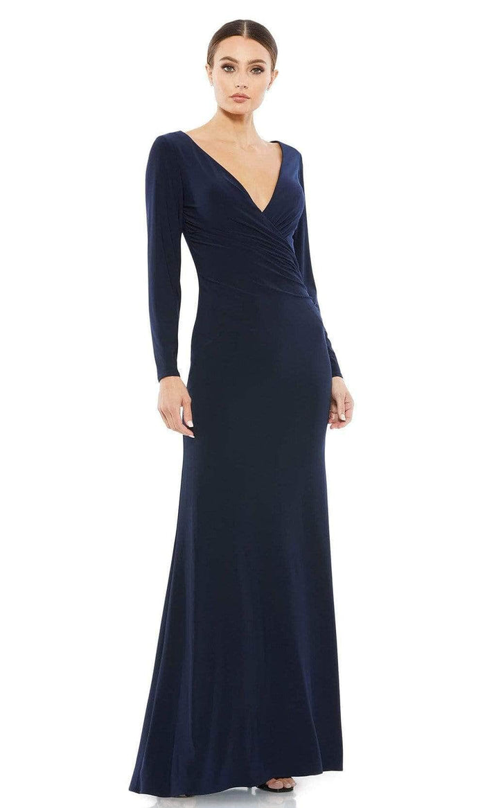 Ieena Duggal - 26573 V-Neck Sheath Gown Evening Dresses 0 / Midnight