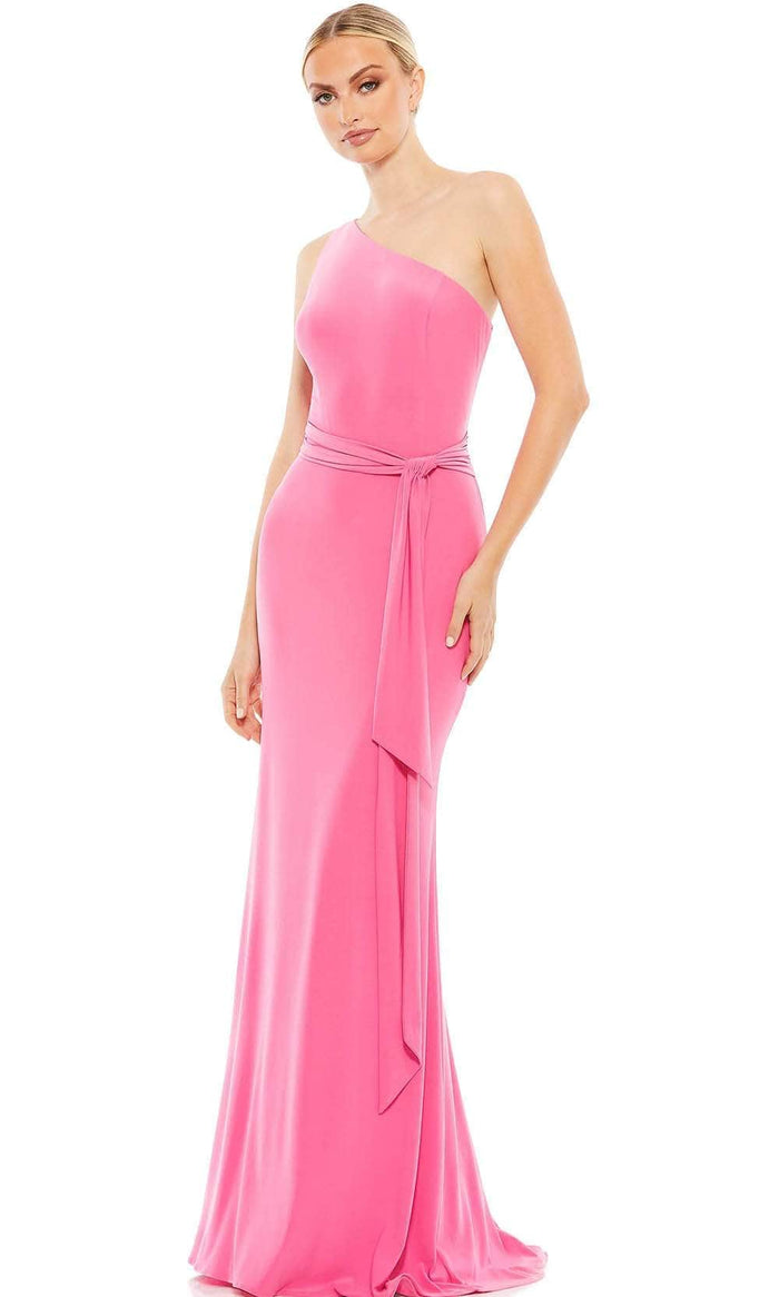 Ieena Duggal 26581 - One Shoulder Long Jersey Gown Prom Dresses 0 / Candy Pink