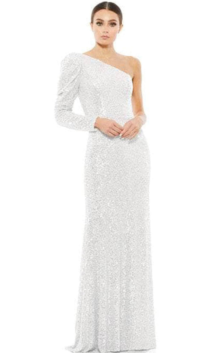 Ieena Duggal 26591 - Sequined Long Sleeve Sheath Gown Prom Dresses 0 / White