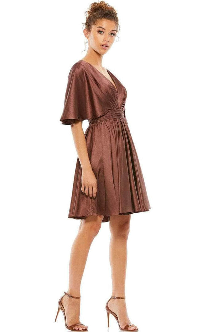 Ieena Duggal 26605 - Kimono-Styled Short Dress Cocktail Dresses 0 / Chocolate