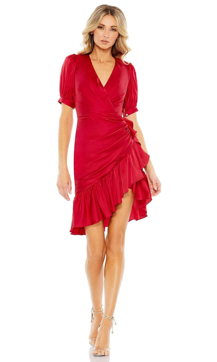 Ieena Duggal 26928 - Faux Wrap Trumpet Dress Cocktail Dresses 0 / Rusty Red