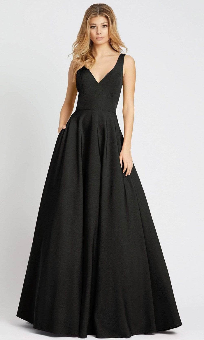 Ieena Duggal - 48924 Sleeveless V-Neck Prom Gown Evening Dresses 0 / Black