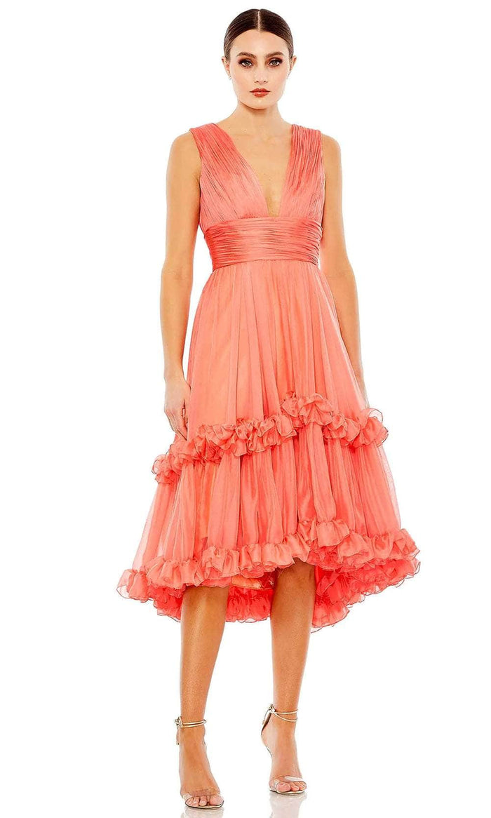 Ieena Duggal 49635 - V-Neck Ruched Dress Wedding Guest 0 / Coral