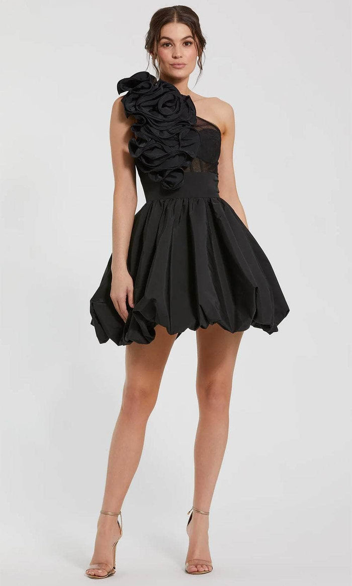 Ieena Duggal 49858 - One Shoulder Rosette Detailed Cocktail Dress Cocktail Dresses 0 / Black