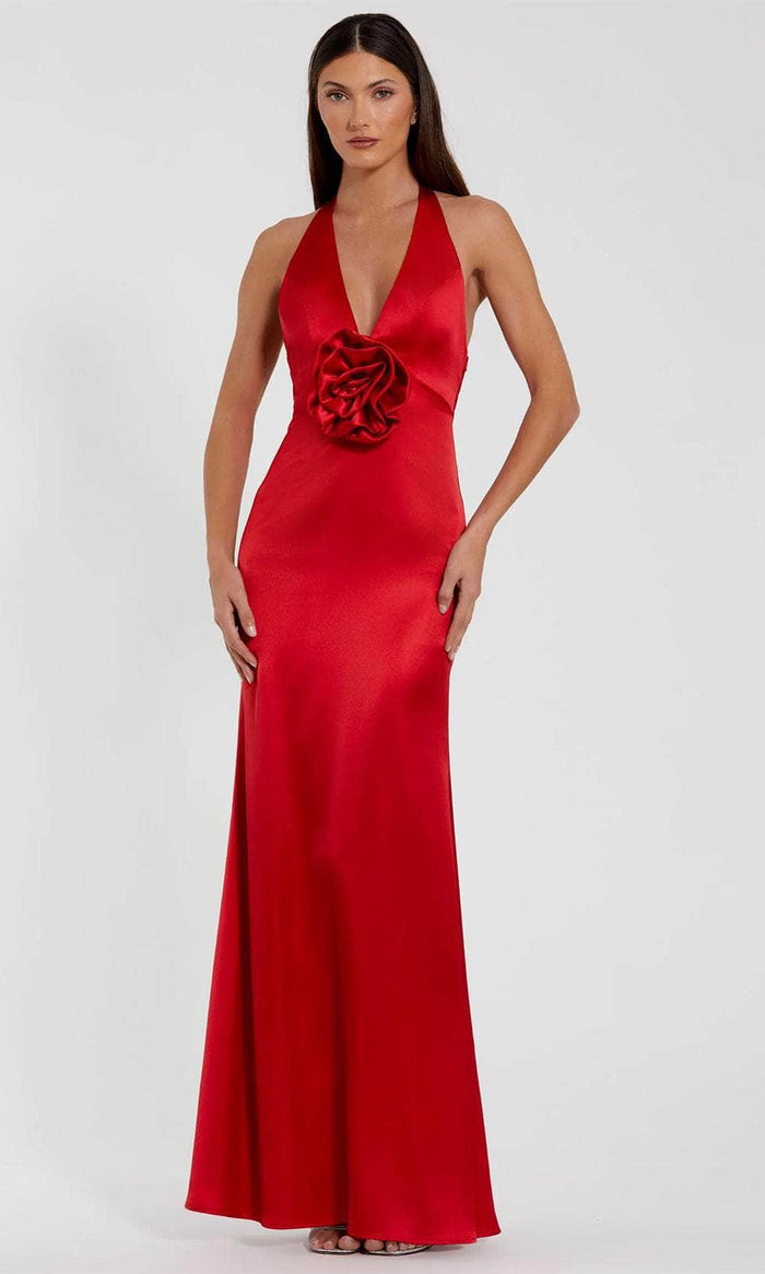 Ieena Duggal 49913 - Plunging Halter 3D Flower Evening Dress Evening Dresses 0 / Red