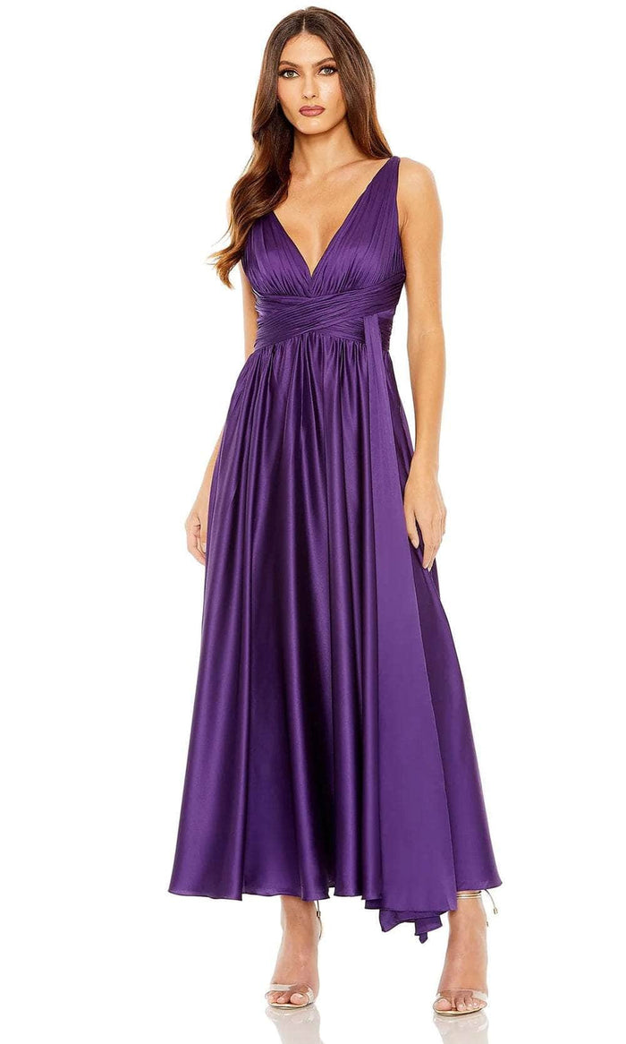 Ieena Duggal 56035 - Pleated Satin Dress Bridesmaid Dresses 0 / Purple