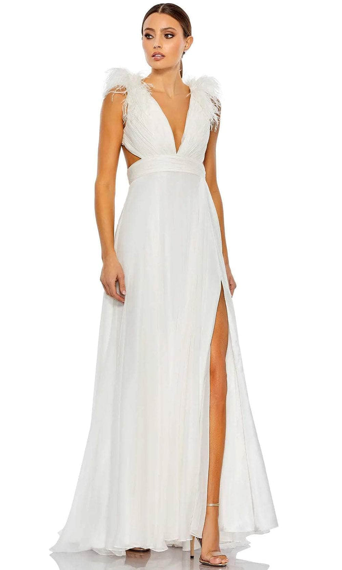 Ieena Duggal 68113 - Plunging V-Neck Evening Dress Prom Dresses 0 / White