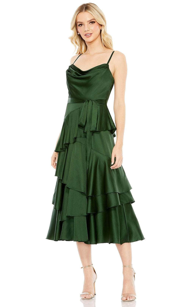 Ieena Duggal 68300 - Cowl Neck Tea-Length Evening Dress Evening Dresses 2 / Forest Green