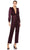 Ieena Duggal - A2647 V Neck Long Sleeve Jumpsuit Prom Dresses 0 / Plum