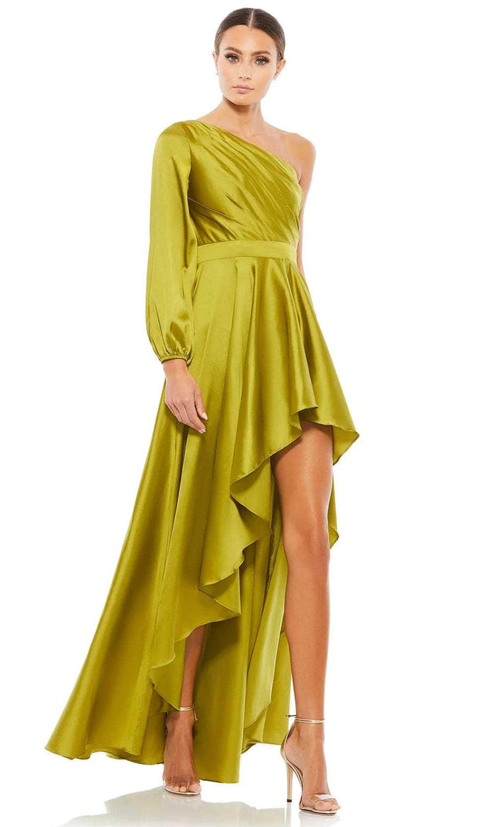 Ieena Duggal A49141 - Flowy Satin Evening Dress Evening Dresses 0 / Chartreuse