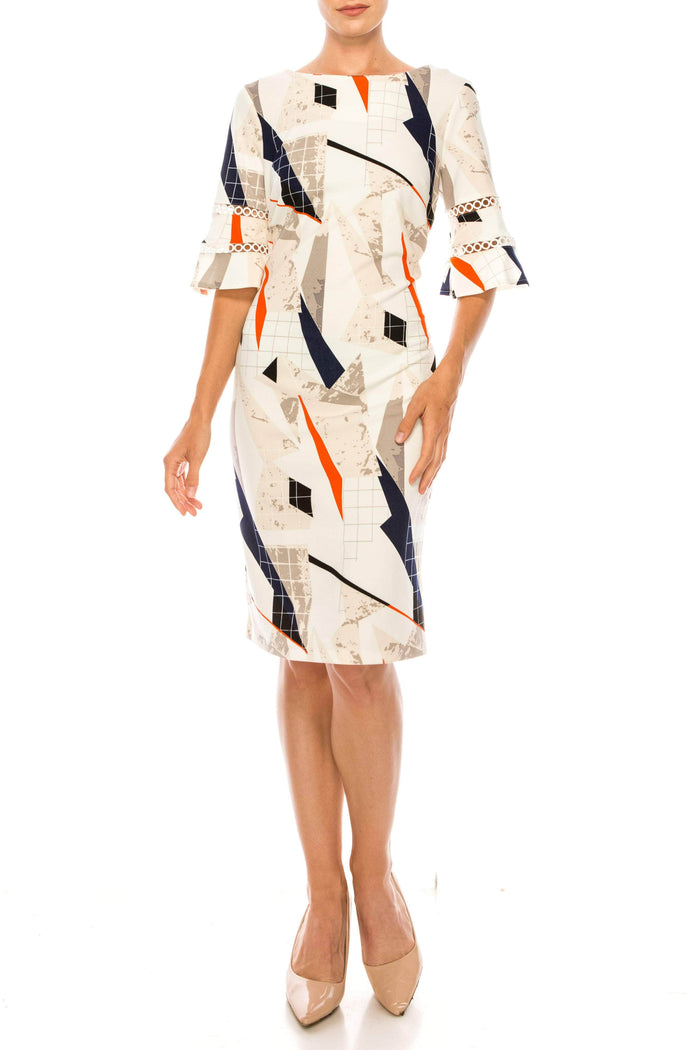 ILE Clothing SCP5901RE - Bell Sleeve Print Dress Special Occasion Dress