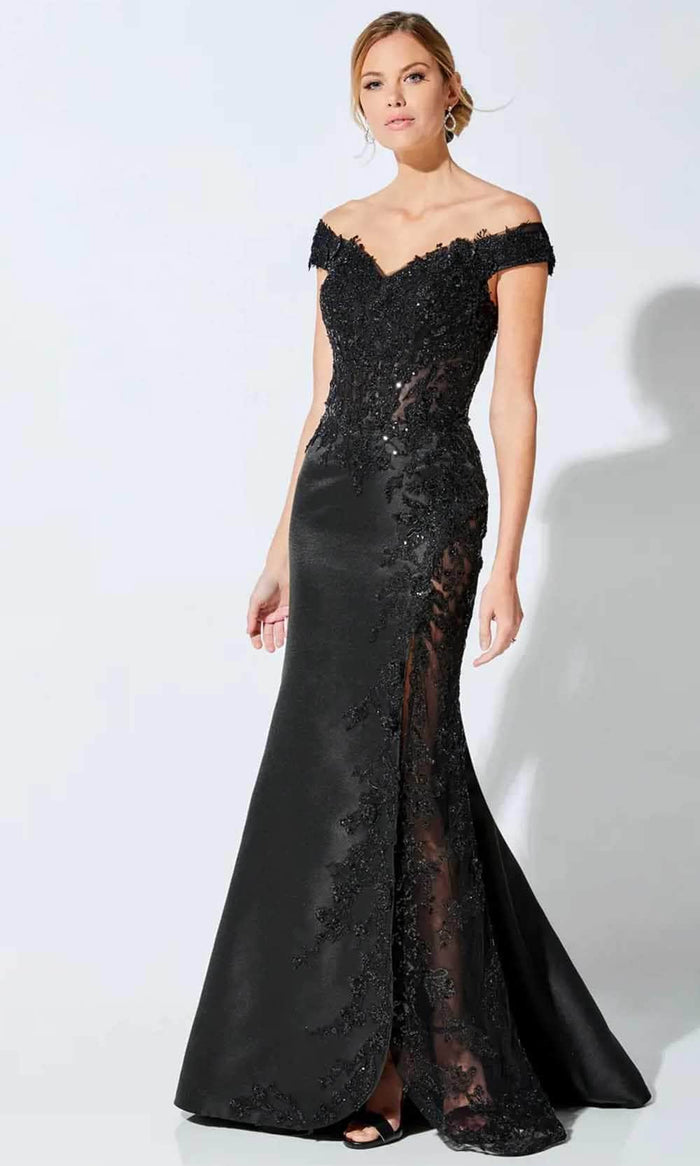 Ivonne D 221D51F - Embroidered Off-Shoulder Evening Gown Evening Dresses 4 / Black