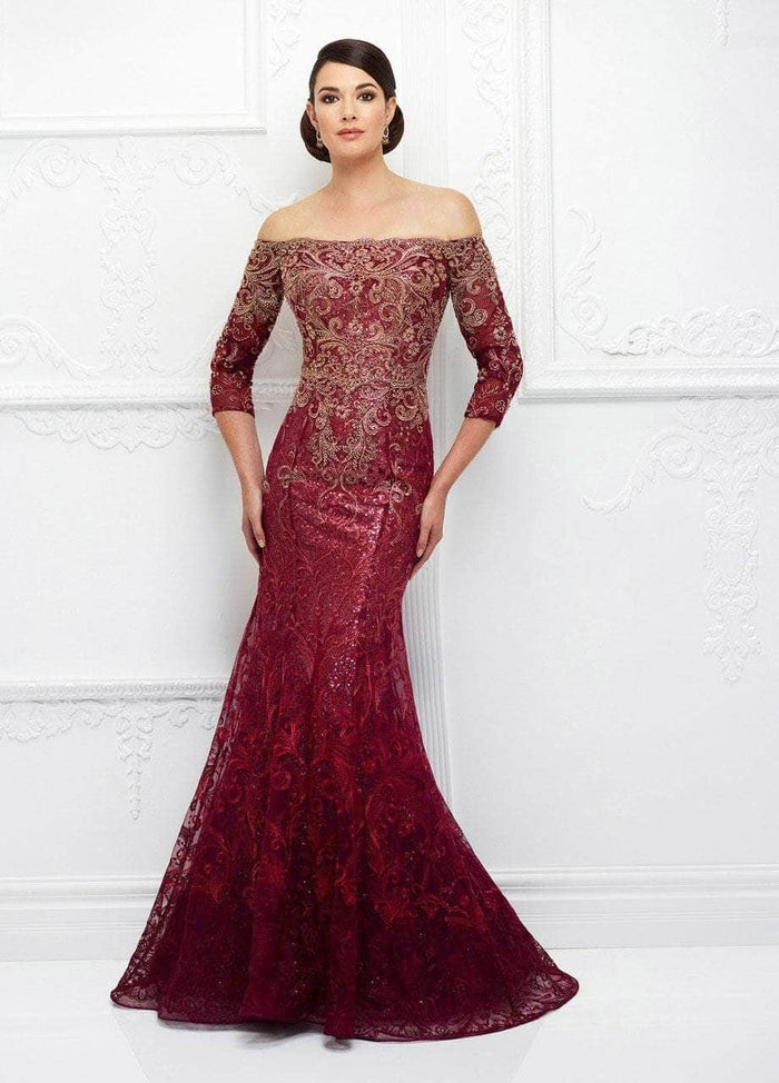 Ivonne D for Mon Cheri 118D07 - Metallic Lace Evening Gown Evening Dresses 4 / Cranberry/Gold