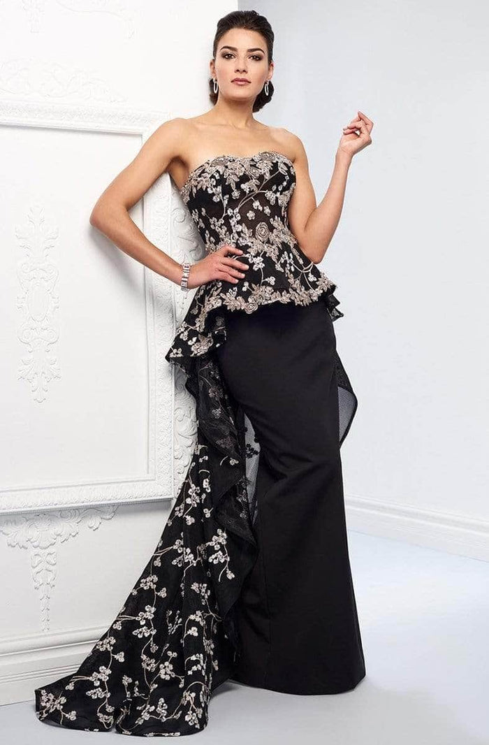 Ivonne D for Mon Cheri - 218D32 Strapless Embroidered Prom Dress Prom Dresses 8 / Black/Taupe