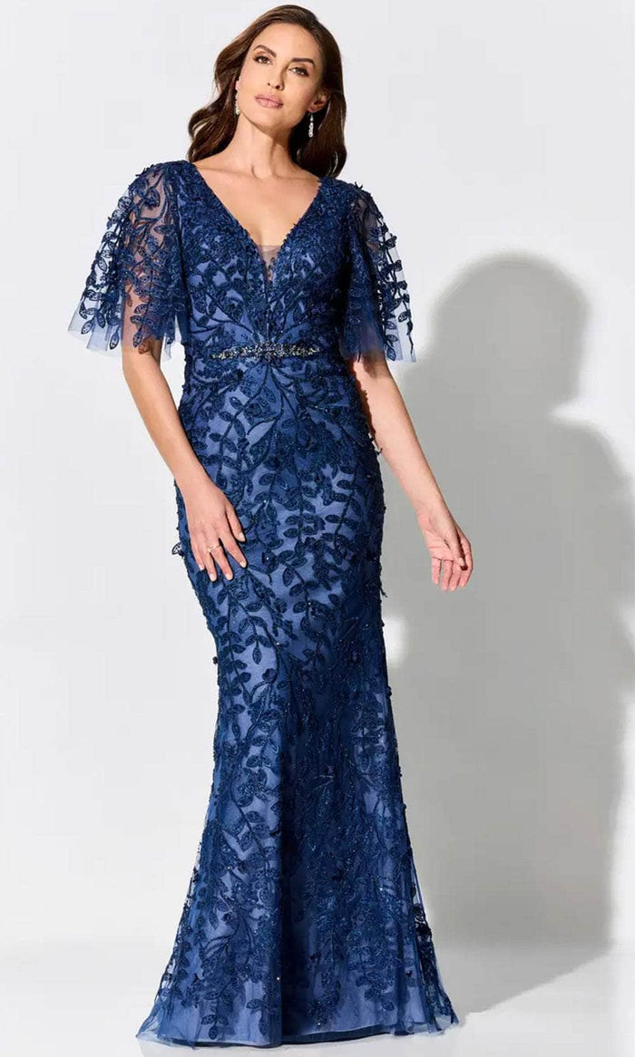 Ivonne D ID905FLT - Flutter Sleeve Lace Evening Dress Special Occasion Dress 4 / Navy/Periwinkle