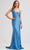 J'Adore Dresses J23005 - Lace Up Back Evening Dress with Slit Special Occasion Dress 2 / French Blue