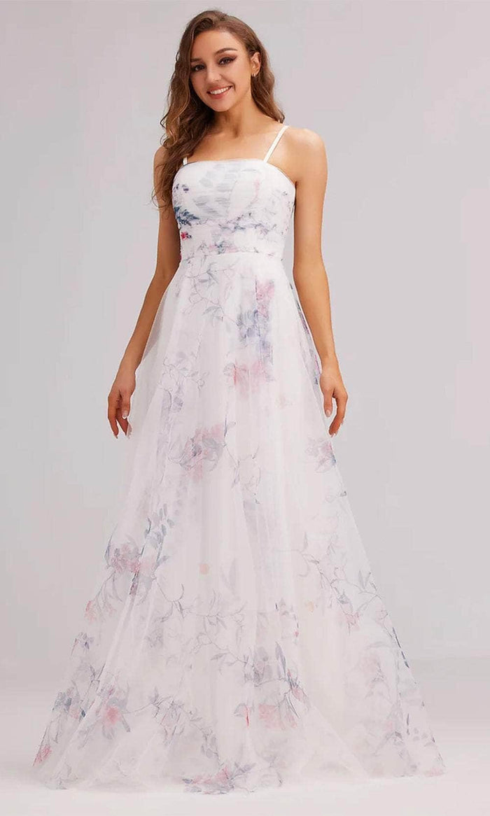 J'Adore Dresses J23021 - Printed A-Line Prom Gown Formal Gowns 2 / Ivory/Multi