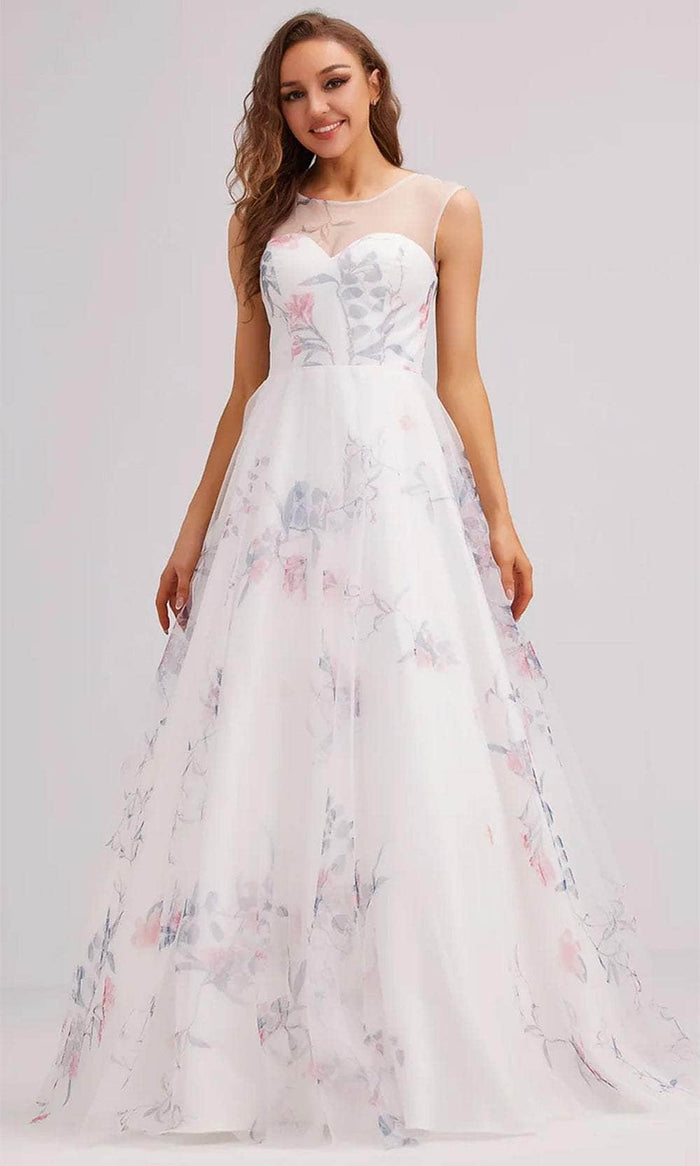 J'Adore Dresses J23022 - Illusion Sleeveless Prom Gown Formal Gowns 2 / Ivory/Multi