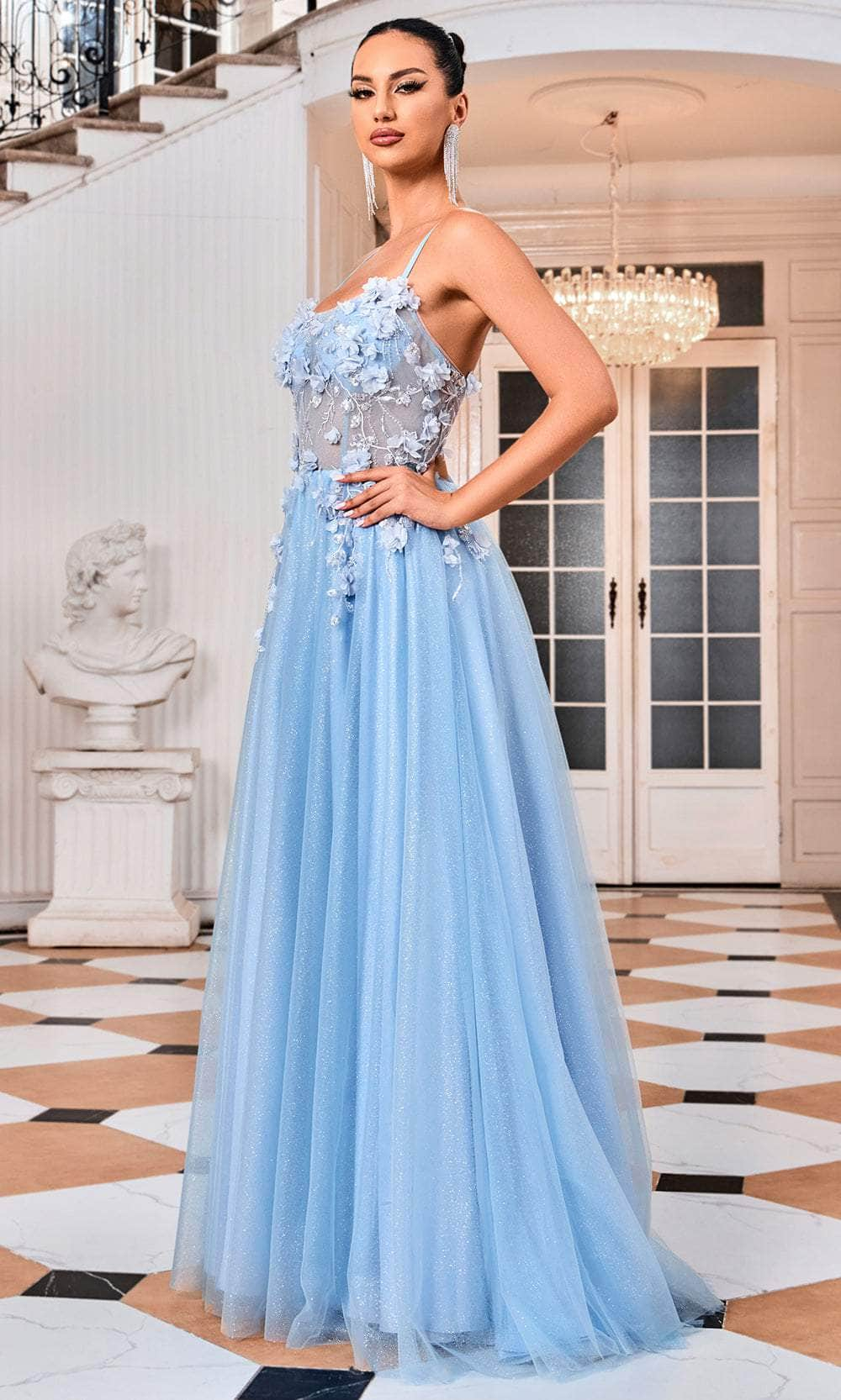 Floral applique shop prom dress