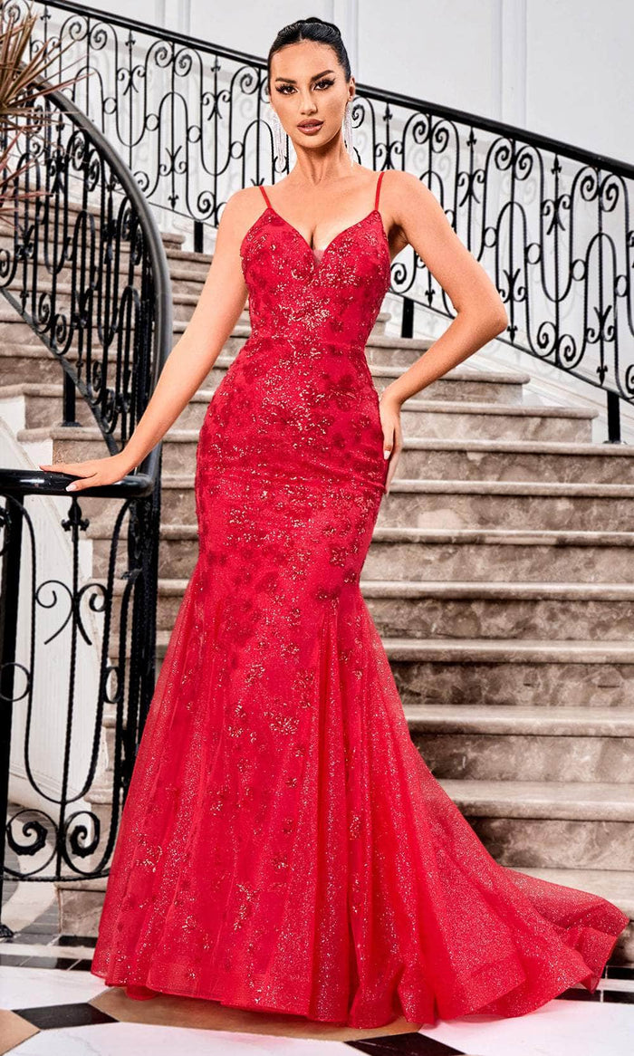 J'Adore Dresses J24031 - Glitter Mermaid Prom Dress Prom Dresses 2 / Red