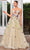 J'Adore Dresses J24046 - Floral Deep V-Neck Evening Gown Evening Dresses 2 / Nude/Multi