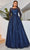 J'Adore Dresses J25005 - Sequined Illusion Scoop Evening Dress Mother Of The Bride Dresses 2 / Navy