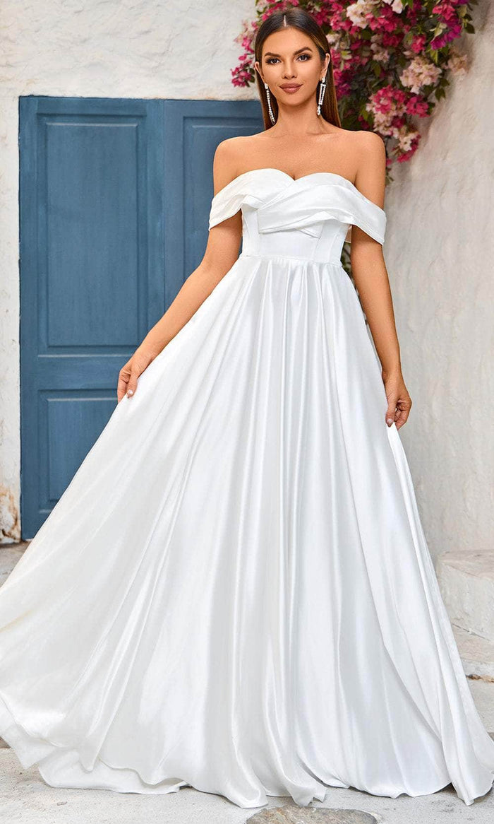 J'Adore Dresses J25020 - Off Shoulder Bow Detailed Evening Dress Prom Dresses 2 / Ivory